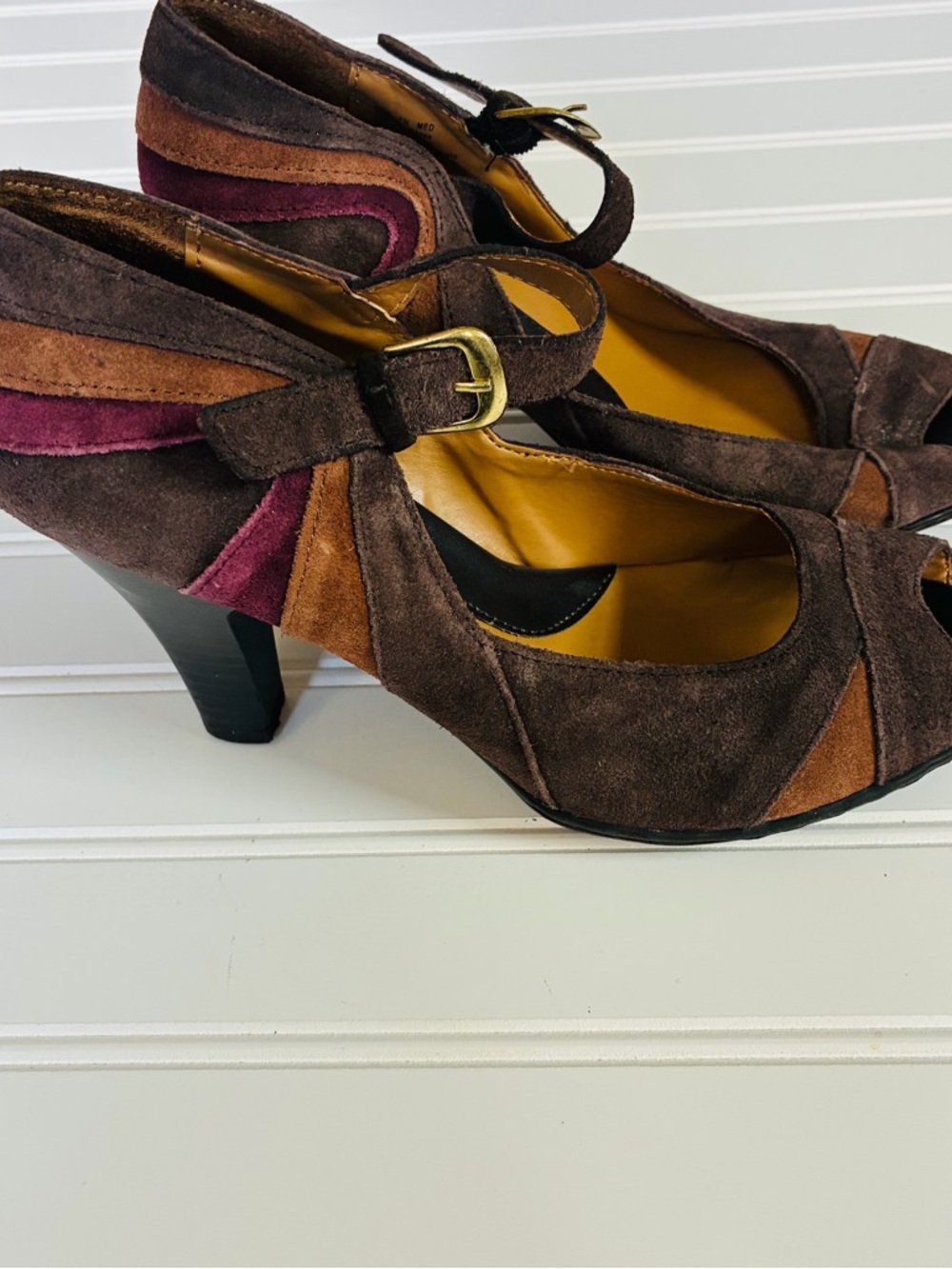 croft & barrow Brown, Tan & Plum Suede Mary Jane peep toe Heels